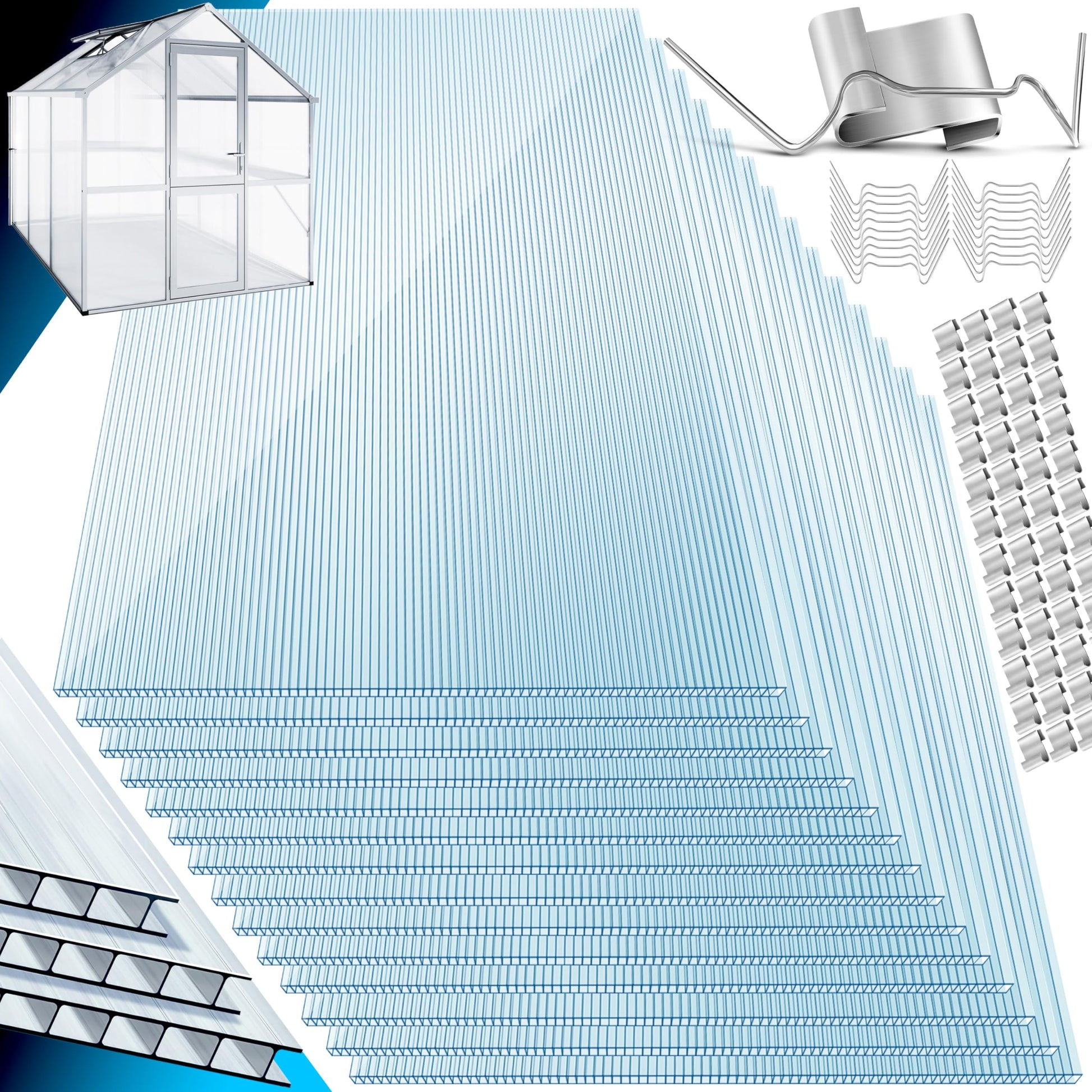 KESSER Polycarbonat Doppelstegplatten 4mm – 14 Stk. 10.25m² (60.5x121): Transluzente Doppelstegplatten zur Gewächshausverglasung; bieten Wärmedämmung.