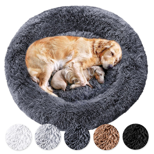 Wahre Tierliebe Hundebett Donut XL 120cm - Dunkelgrau. Dunkelgraues, rundes Komfortbett für große Hunde zum erholsamen Ruhen.