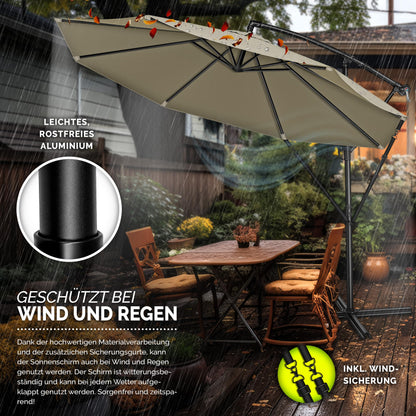 tillvex Ampelschirm Aluminium Ø 350 cm mit Kurbel, Abdeckung, braun