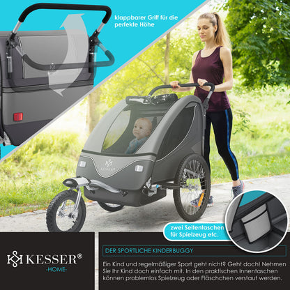 KESSER Kinder Fahrradanhänger 2in1 Jogger – 1-2 Kinder Hellgrau