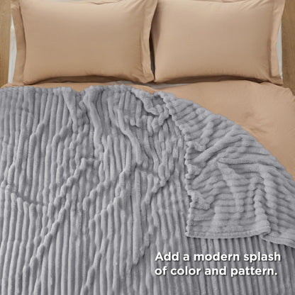 BEDSURE Kuscheldecke 220x240 cm, Flanell-Fleecedecke, Hellgrau
