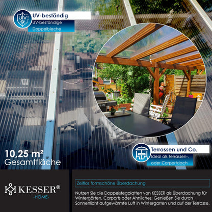 KESSER Polycarbonat Doppelstegplatten 4mm – 14 Stk. 10.25m² (60.5x121)