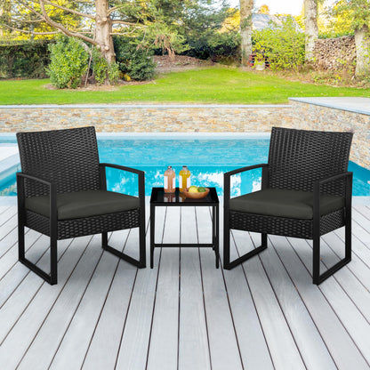 Yaheetech Balkonmöbel Set aus Polyrattan, 3-teilig, 2 Stühle & Tisch