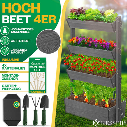 KESSER Hochbeet 4 Etagen, Blumentreppe aus Tannenholz, Anthrazit