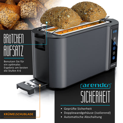 Arendo Toaster Langschlitz - Edelstahl 4 Scheiben Touchscreen