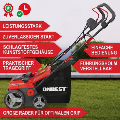 ONBEST 2in1 Elektro-Vertikutierer 1800 W, 38 cm, 45 l Fangkorb