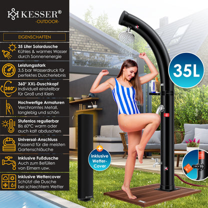 KESSER Solar Gartendusche 35 L mit Regenduschkopf und Fussdusche