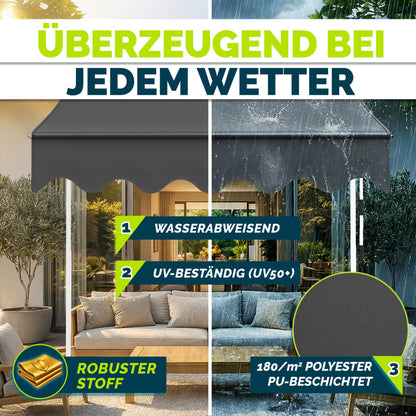 tillvex Klemmmarkise mit Handkurbel, Balkonmarkise 250 cm, Grau