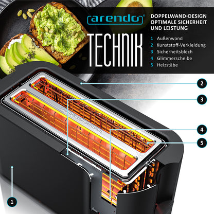 Arendo Toaster Langschlitz - Edelstahl 4 Scheiben Touchscreen