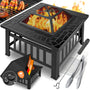 KESSER Feuerstelle 3in1 Feuerschale mit Grillrost und Funkenschutz, Metall in Stein-Optik