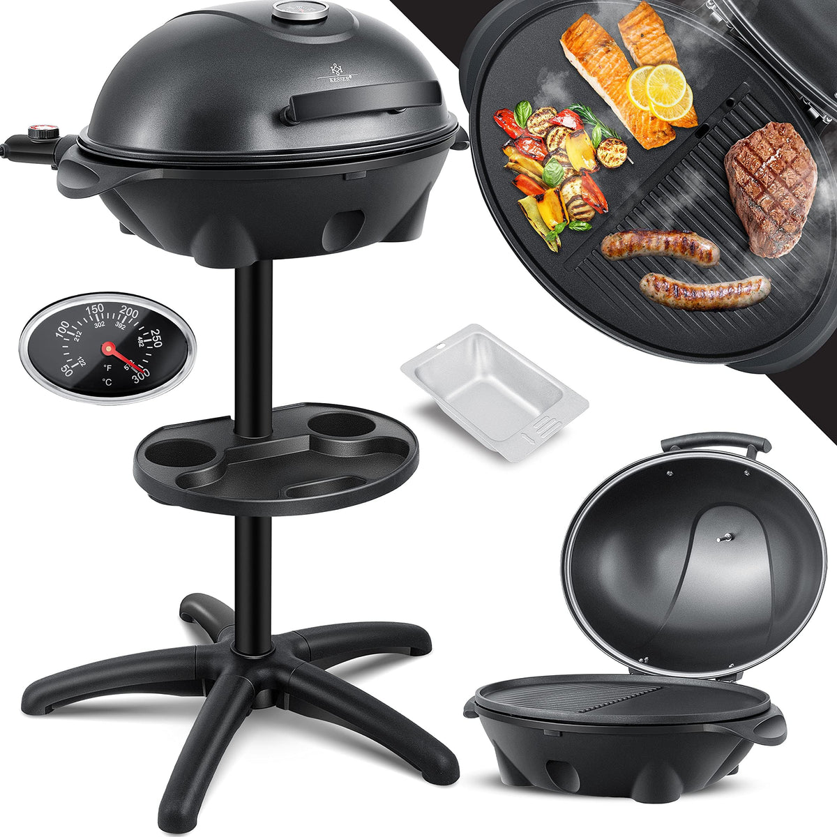 KESSER Elektrogrill 2in1 Stand- und Tischgrill mit Deckel 2400 Watt, antihaftbeschichtete XXL-Grillplatte