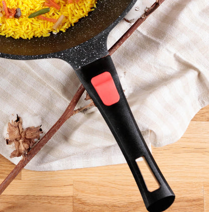Kamberg Wok 30 cm Aluminiumguss mit Glasdeckel und abnehmbarem Griff