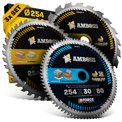 Amboss Werkzeuge Kreissägeblatt-Set Ø 254 x 30 mm 3-teilig