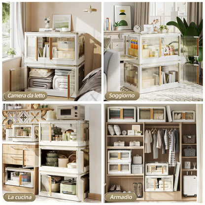 NETEL Faltbare Aufbewahrungsbox 72L – 4er Set Transparent mit Tür