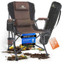 Naturkönig® Campingstuhl Faltbar Braun – Gross, bis 160 kg. Faltbarer Stuhl in Braun, dient als robuste Sitzgelegenheit für Camping und Outdoor.
