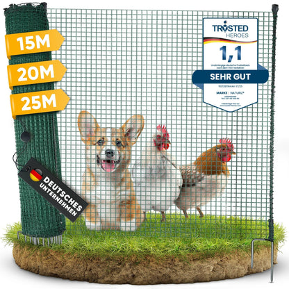 NATURIZ® Mobiler Hundezaun Camping 20m - 90cm ohne Strom. Flexibles Netz mit Stäben. Begrenzt Hunde auf Campingplätzen.