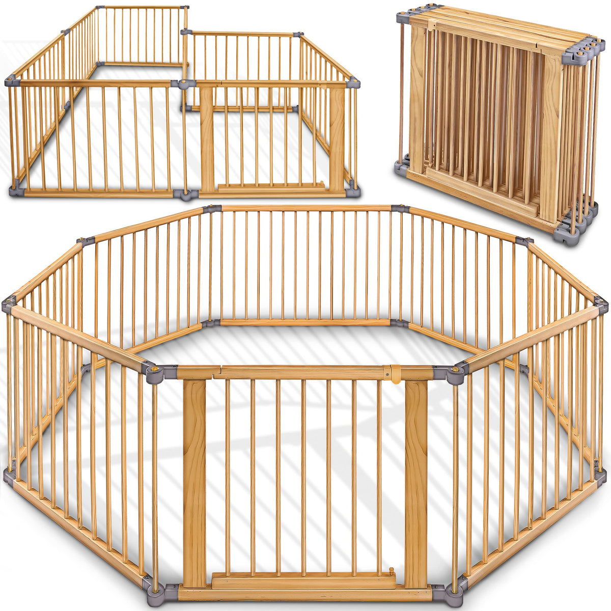 KIDUKU® Baby Laufgitter XXL klappbar 7.2m mit Tür, 8 Elemente. Großes, modulares Laufgitter mit integrierter Tür für einen sicheren Spielbereich für Babys und Kleinkinder.