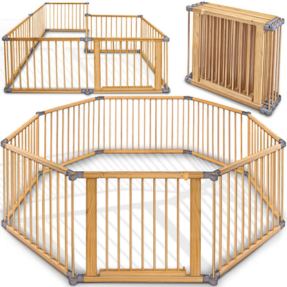 KIDUKU® Baby Laufgitter XXL klappbar 7.2m mit Tür, 8 Elemente. Großes, modulares Laufgitter mit integrierter Tür für einen sicheren Spielbereich für Babys und Kleinkinder.