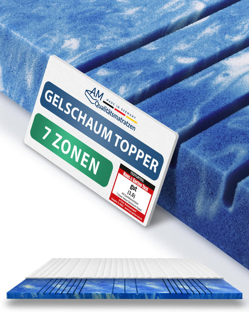 AM Qualitätsmatratzen 7 Zonen Deluxe Gelschaum Topper 160x200cm RG50. Weiß. Optimiert Schlafkomfort u. Liegeeigenschaften.
