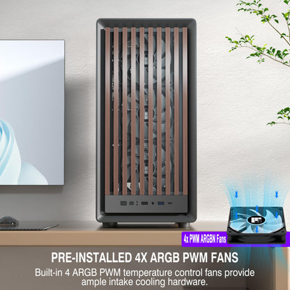 FOIFKIN M1 Gaming PC Gehäuse - Walnuss, 4 ARGB-Lüfter, Schwarz