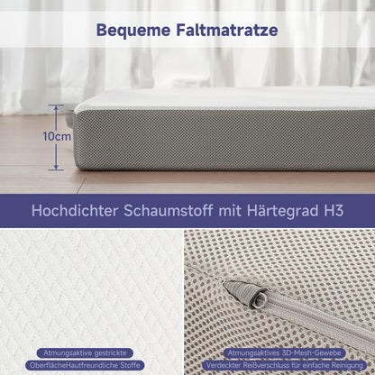 Z-hom Klappmatratze 120×195×10 cm, Faltmatratze mit waschbarem Bezug