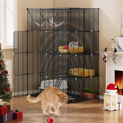 YITAHOME 4-stöckiger Katzenkäfig Catio 104x72x140cm. Hoher, rechteckiger Drahtkäfig. Bietet sicheren, mehrstöckigen Auslauf für Katzen.