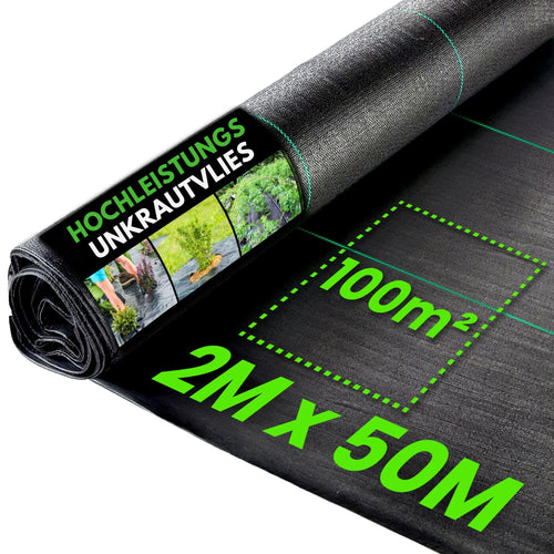 Green Thumbz Unkrautvlies 2 x 50 m, 100 g/m², wasserdurchlässig – Polypropylen-Gewebe zur Unkrautkontrolle im Garten