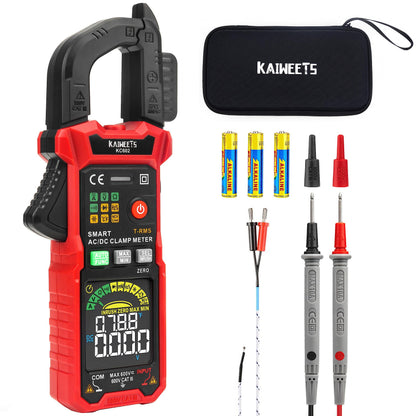 KAIWEETS KC602 Intelligente Stromzange AC/DC 600A True-RMS. Schwarze Zangenform zur präzisen AC/DC-Strommessung an elektrischen Systemen.