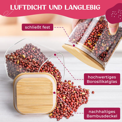 Happy Lemuro Premium Vorratsgläser eckig – 400 & 920 ml