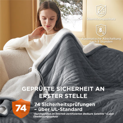 Bedsure Heizdecke Elektrische Wärmedecke mit Abschaltautomatik, Grau
