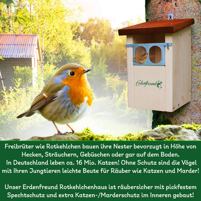 ERDENFREUND Nistkasten Rotkehlchen, räubersicher, Nischenbrüter