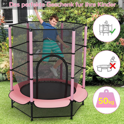 LIFERUN Kindertrampolin Ø 140 cm mit Sicherheitsnetz, Rosa