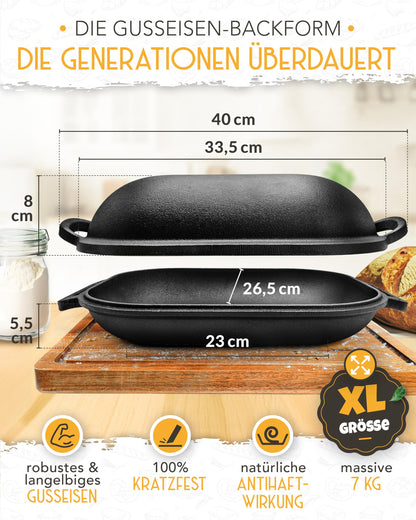 KRUSTENZAUBER Brotbackform mit Deckel 40 cm Gusseisen inkl. Gärkorb