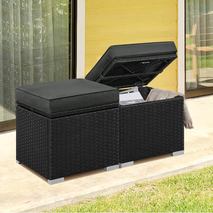 Yaheetech Rattanhocker 2er-Set mit Stauraum und Kissen, Schwarz-Grau