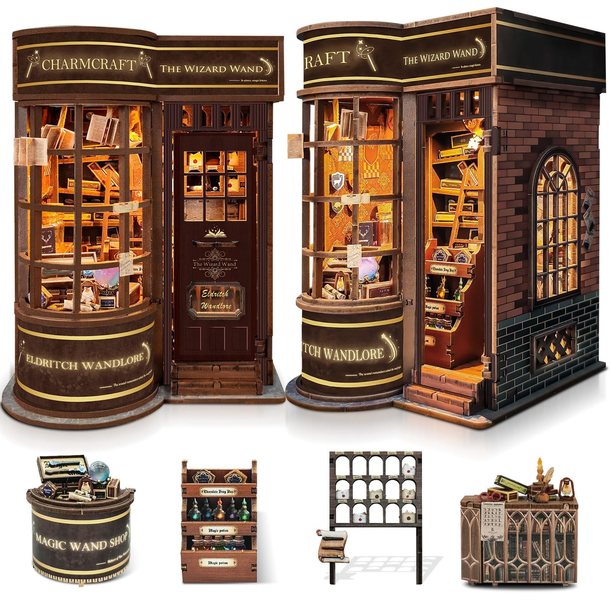 LUMYCE Book Nook Kit SQ-51: DIY-Holzpuzzle Miniaturhaus mit LED, Miniatur-Zauberladen aus Massivholz