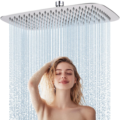 HardiValue Regendusche Duschkopf Edelstahl mit Anti-Kalk-Düsen, Chrom: rechteckige Regenbrause 35 x 22 cm