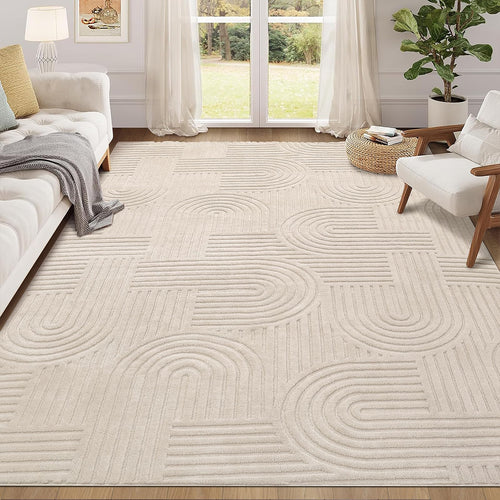 Enyhom Wohnzimmer Kurzflor Teppich waschbar 160x230cm - Beige. Beiger Kurzflor als waschbarer Bodenbelag für Wohnzimmer.