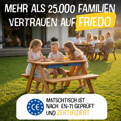 FRIEDO 2in1 Kindersitzgruppe aus lackiertem Holz mit Matschtisch