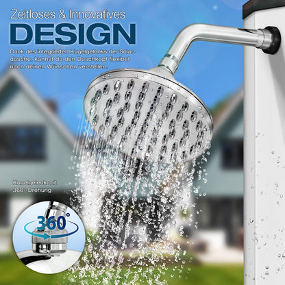 tillvex Solardusche 35 Liter Gartendusche mit Regenduschkopf, Silber