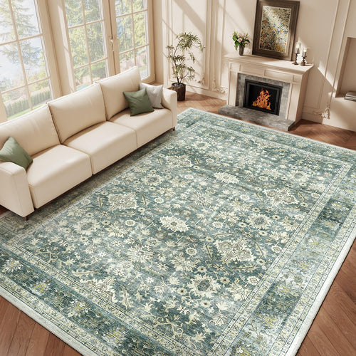 HOMFINE Vintage Kurzflor waschbarer Teppich - grün 160x230 cm. Für Bodendekoration und Hygiene im Wohnraum.