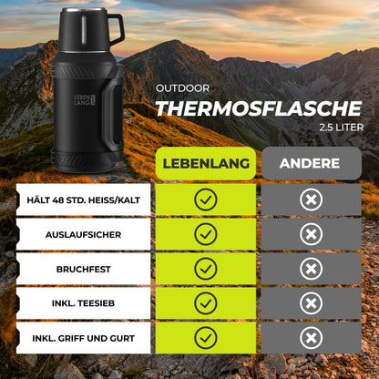 LEBENLANG Thermosflasche 2,5 L Edelstahl Isolierflasche mit Becher