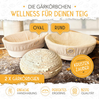 KRUSTENZAUBER Gärkörbchen & Sauerteig Starter Set, Rattan, 600 ml