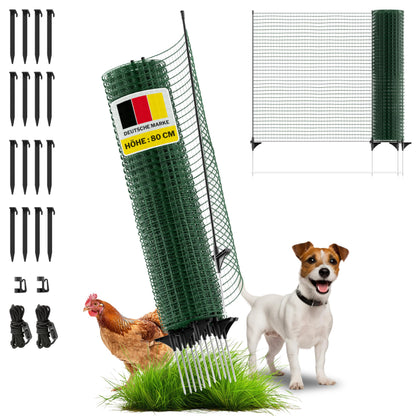 horizont Mobiler Hundezaun 20 m x 80 cm, Steckzaun mit 12 Pfählen – engmaschiges Netz