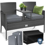 KESSER® Polyrattan Gartenbank 2-Sitzer mit Tisch – Anthrazit. Geflochten. Sitz- und Ablagemöglichkeit im Garten.