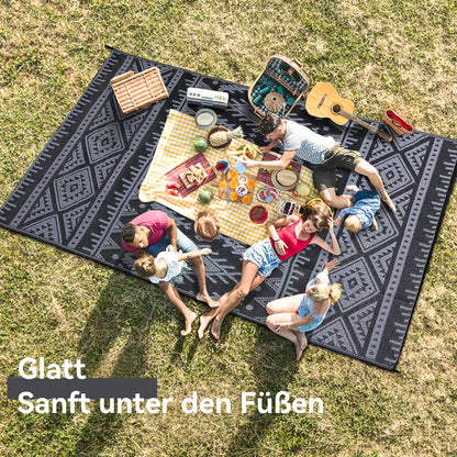 Homaxy Outdoor Teppich wetterfest wendbar 150 x 240 cm Schwarz Grau