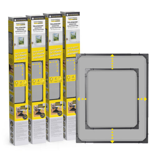 EASYmaxx Teleskop-Insektenschutzgitter Fenster, anthrazit, 4er-Set – ausziehbarer Rahmen mit integriertem Netz