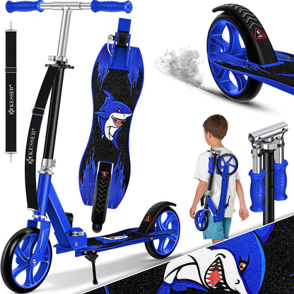KESSER Shark City-/Tretroller Kickscooter klappbar blau. Blauer, klappbarer Kickscooter für urbane Fortbewegung.