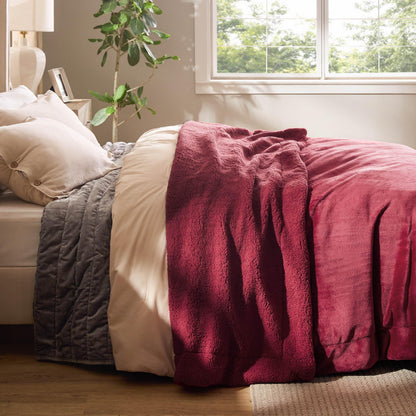 BEDSURE Kuscheldecke Sherpa 220x240 cm Rot – flauschige Wohndecke
