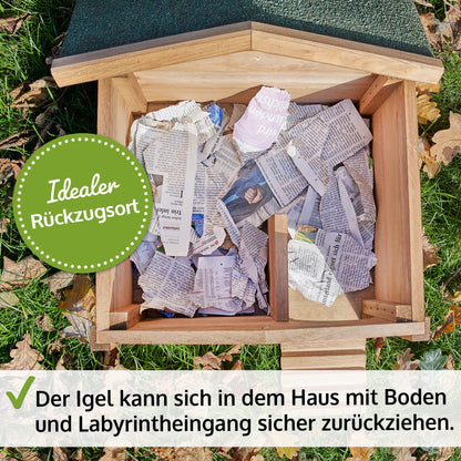 Hecht zooprinz Igelhaus aus Massivholz, winterfest, mit Boden und Dach