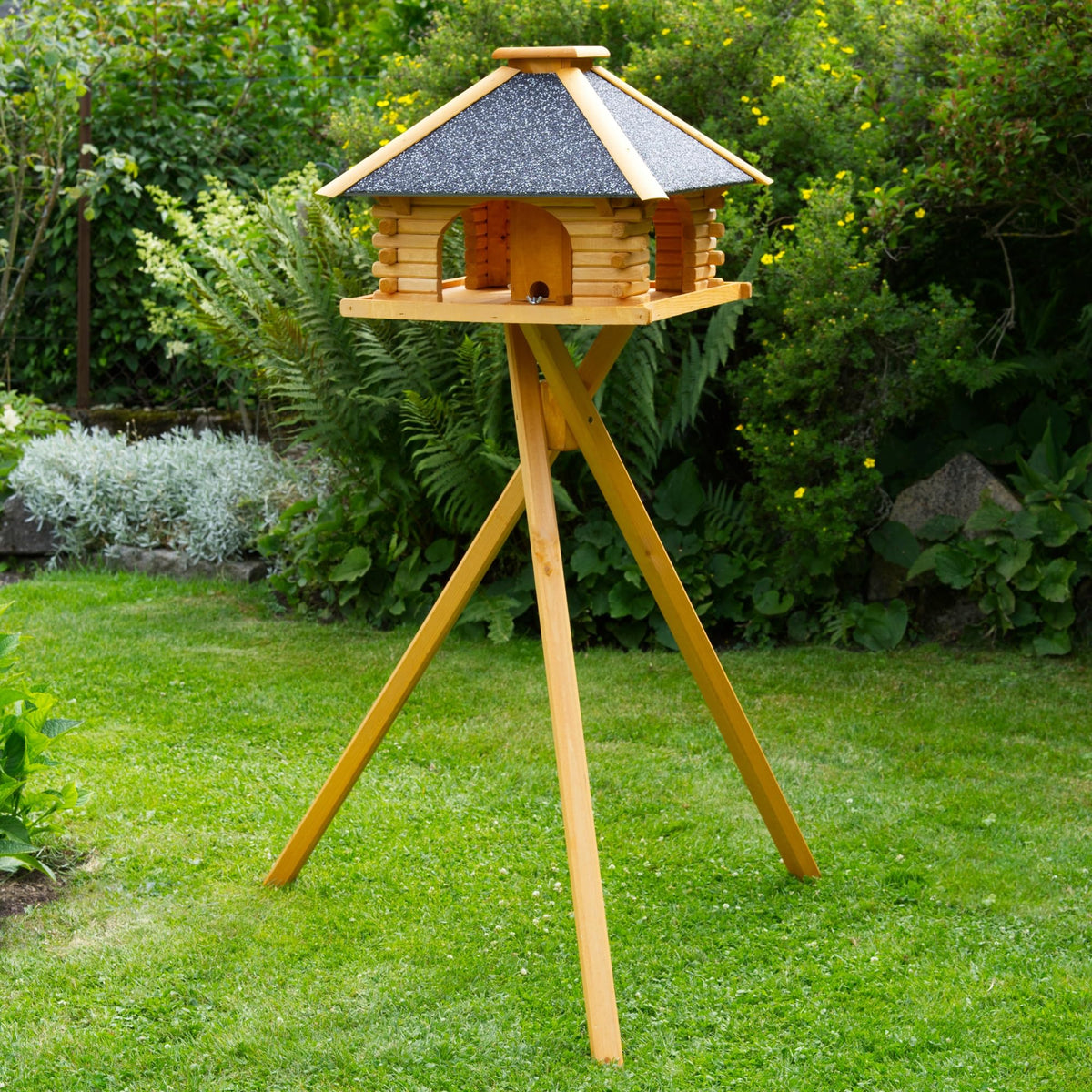 NaturTraum Vogelhaus V20 2 mit Ständer – Dach Stein Anthrazit. Anthrazit-Steindach. Schutz, Futter Wildvögel.